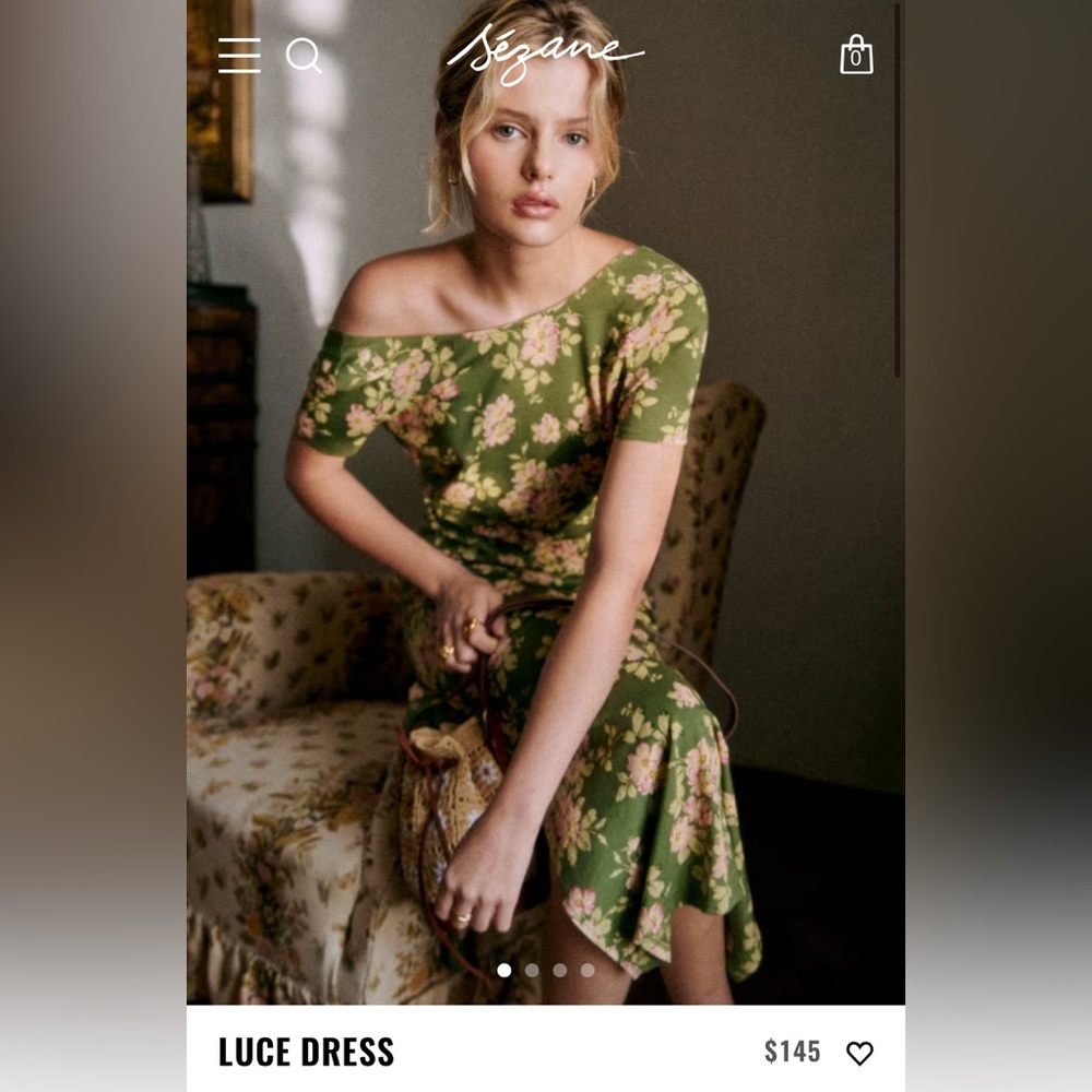 Sezane Green Bouquet Floral Luce Dress